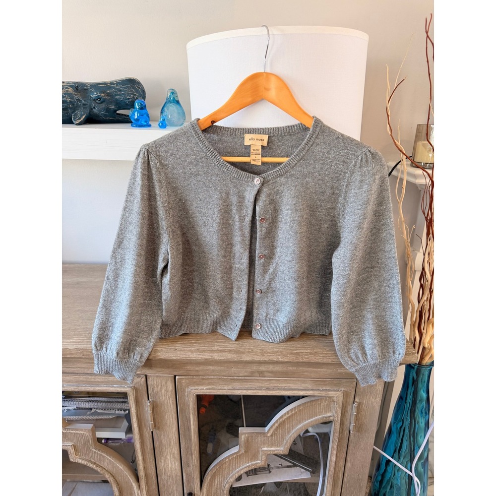 Ella‎ Moss Cardigan Womens Gray Silk Cashmere Cropped Metallic Shimmer Large